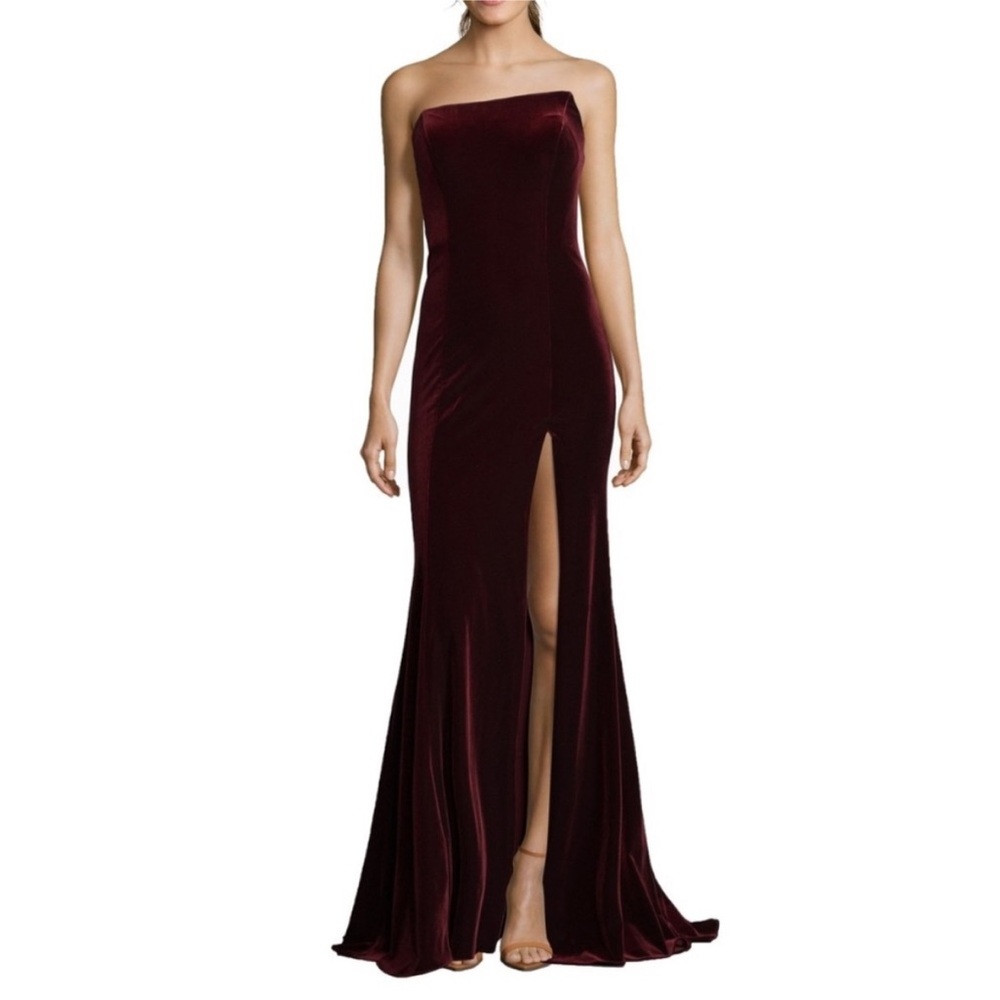 Xscape Size 6 Sleeveless Velvet Maxi Dress in Burgundy